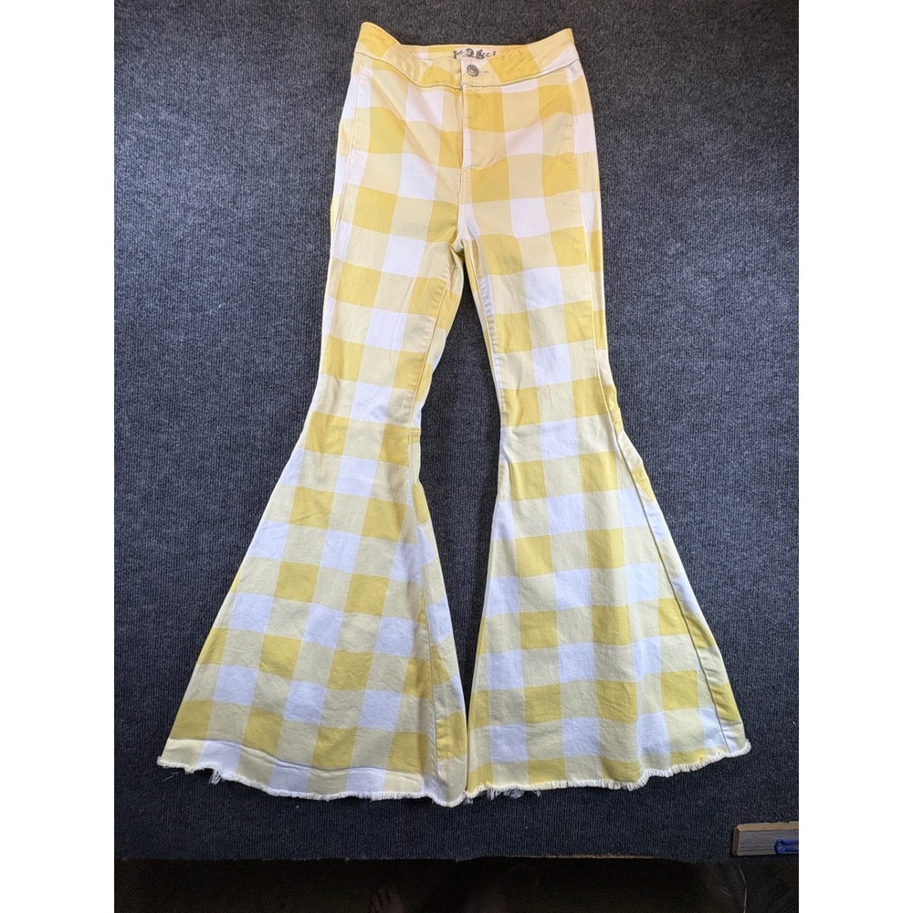 We The Free Free People Yellow Gingham Just Float On Flare Bell Bottom Jeans 26